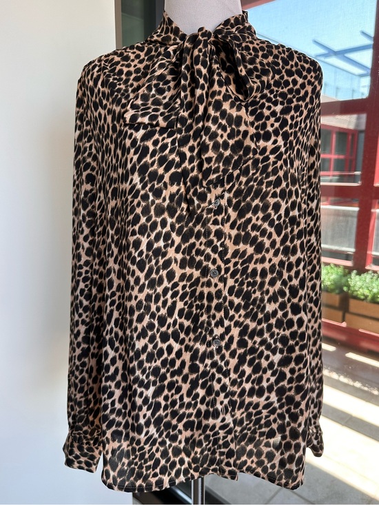 J. Crew Tops - J. Crew Leopard Tie-Neck Blouse - Black & Tan